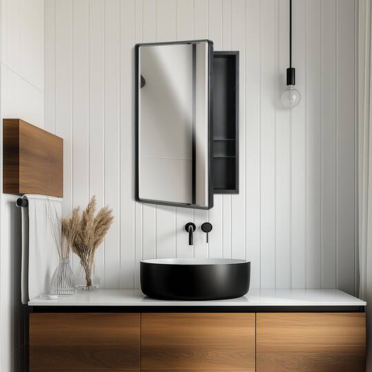 Head West Black Metal Medicine Cabinet with Beveled Mirror